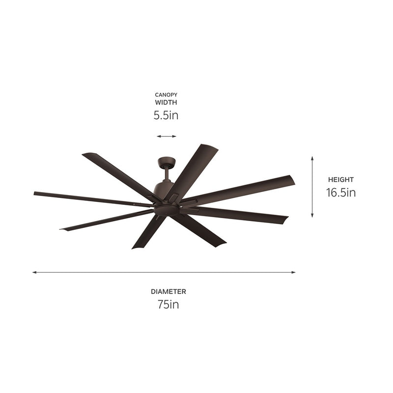 Kichler 310275SNB 75"Ceiling Fan, Satin Natural Bronze (4)