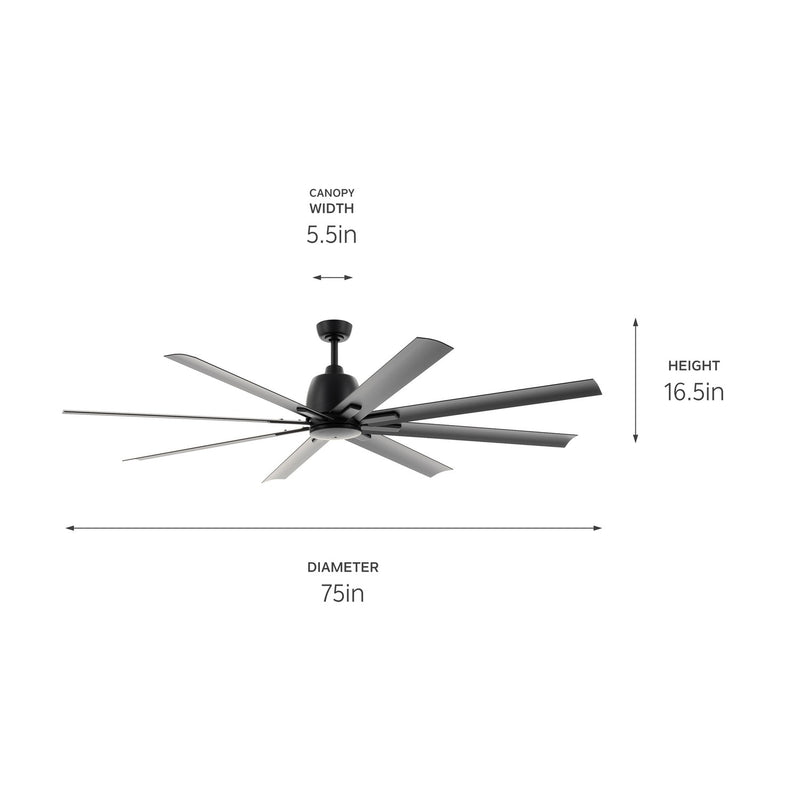 Kichler 310275SBK 75"Ceiling Fan, Satin Black (4)