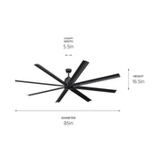 Kichler 310285SBK 84"Ceiling Fan, Satin Black (4)