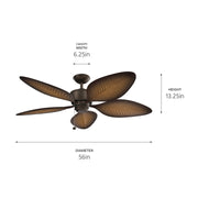 Kichler 310095SNB 56"Ceiling Fan, Satin Natural Bronze (4)