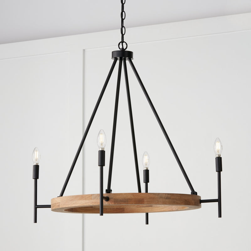 Capital Lighting 450841WK-709 Jonah Four Light Chandelier, Light Wood and Matte Black Alternate Image.jpg