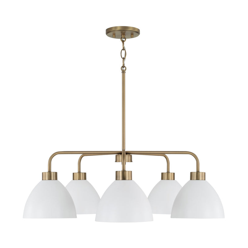 Capital Lighting 452051AW Ross Five Light Chandelier, Aged Brass and White Alternate Image.jpg