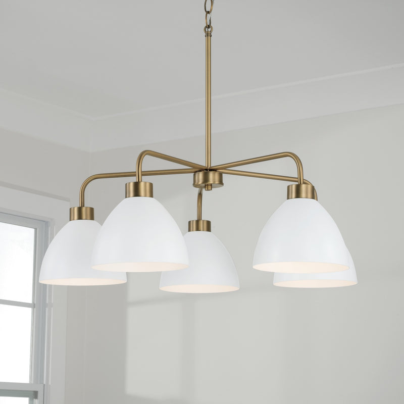 Capital Lighting 452051AW Ross Five Light Chandelier, Aged Brass and White Alternate Image 3.jpg