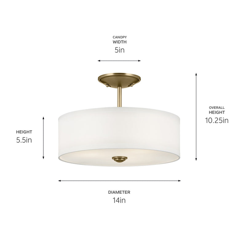Kichler 43675NBR Three Light Semi Flush Mount, Natural Brass (4)