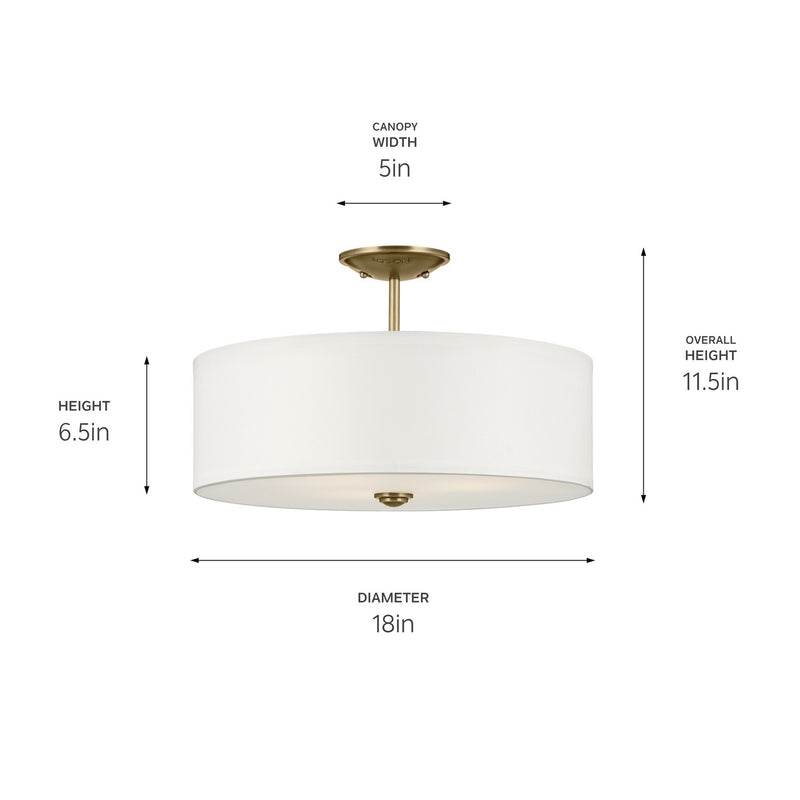 Kichler 43692NBR Three Light Semi Flush Mount, Natural Brass (3)