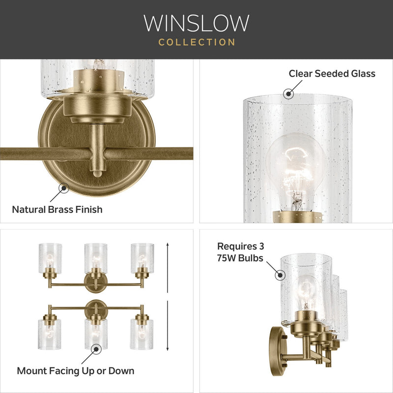 Kichler 45886NBR Three Light Bath, Natural Brass (6)