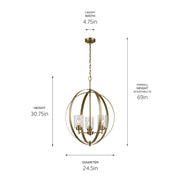 Kichler 44034NBR Three Light Chandelier, Natural Brass (4)