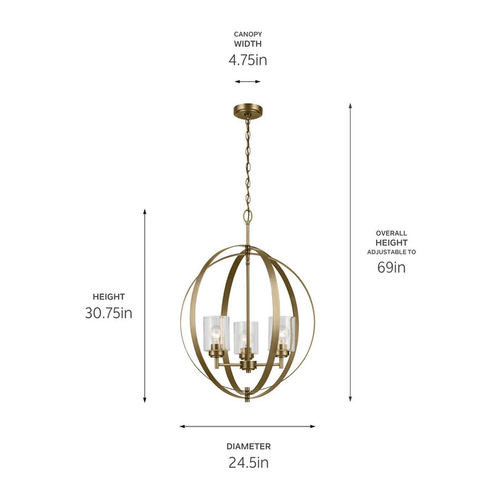 Kichler 44034NBR Three Light Chandelier, Natural Brass (4)