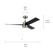 Kichler 300375NI 52"Ceiling Fan, Brushed Nickel (4)