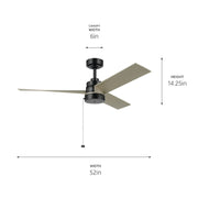 Kichler 300375SBK 52"Ceiling Fan, Satin Black (4)