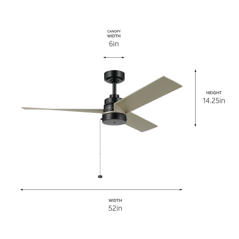 Kichler 300375SBK 52"Ceiling Fan, Satin Black (4)