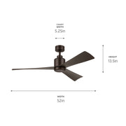 Kichler 310452SNB 52"Ceiling Fan, Satin Natural Bronze (4)
