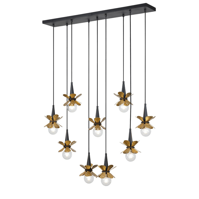 Savoy House 1-2185-9-103 Nine Light Linear Chandelier, Satin Black w/Hammered Gold (3)
