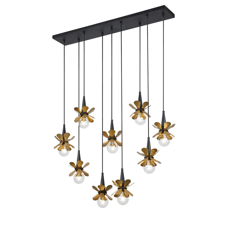 Savoy House 1-2185-9-103 Nine Light Linear Chandelier, Satin Black w/Hammered Gold (4)