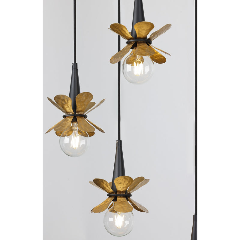Savoy House 1-2185-9-103 Nine Light Linear Chandelier, Satin Black w/Hammered Gold (5)