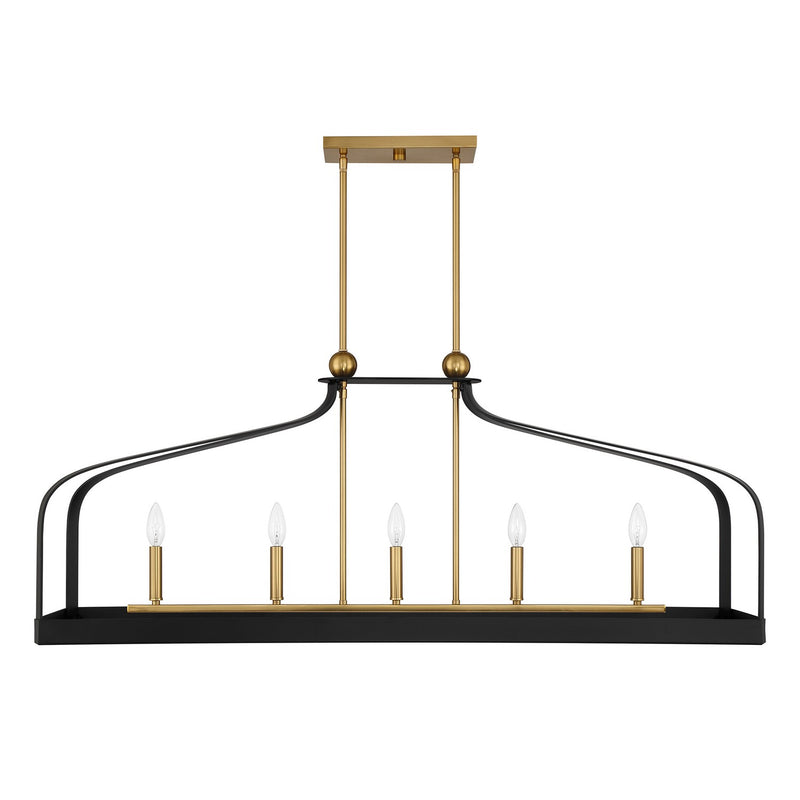 Savoy House 1-7804-5-143 Five Light Linear Chandelier, Matte Black w/Warm Brass (2)