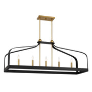 Savoy House 1-7804-5-143 Five Light Linear Chandelier, Matte Black w/Warm Brass (3)