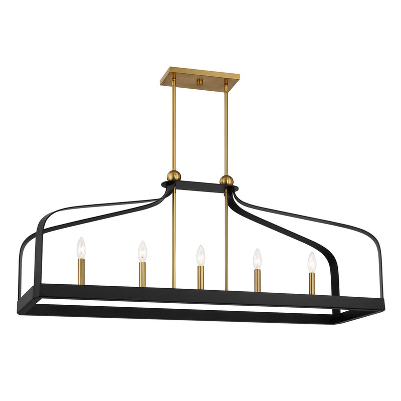 Savoy House 1-7804-5-143 Five Light Linear Chandelier, Matte Black w/Warm Brass (3)