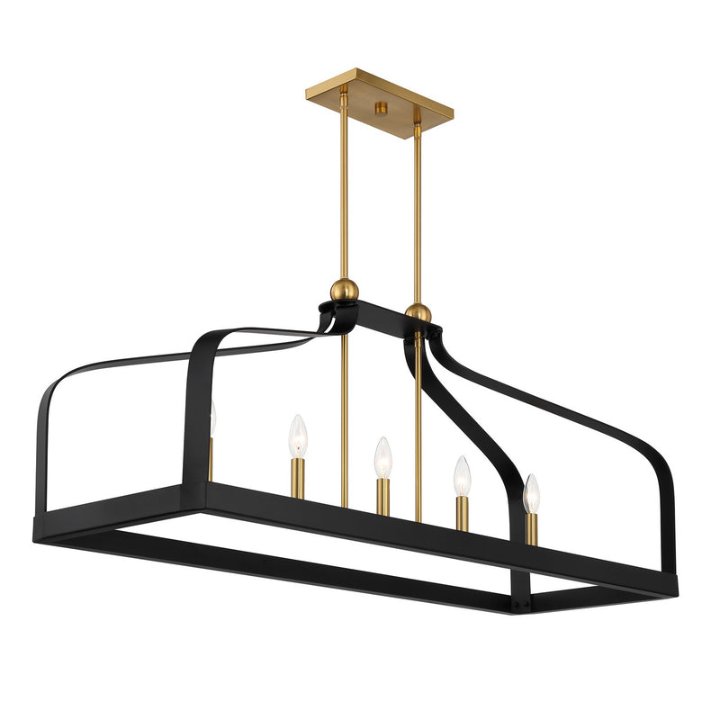 Savoy House 1-7804-5-143 Five Light Linear Chandelier, Matte Black w/Warm Brass (4)