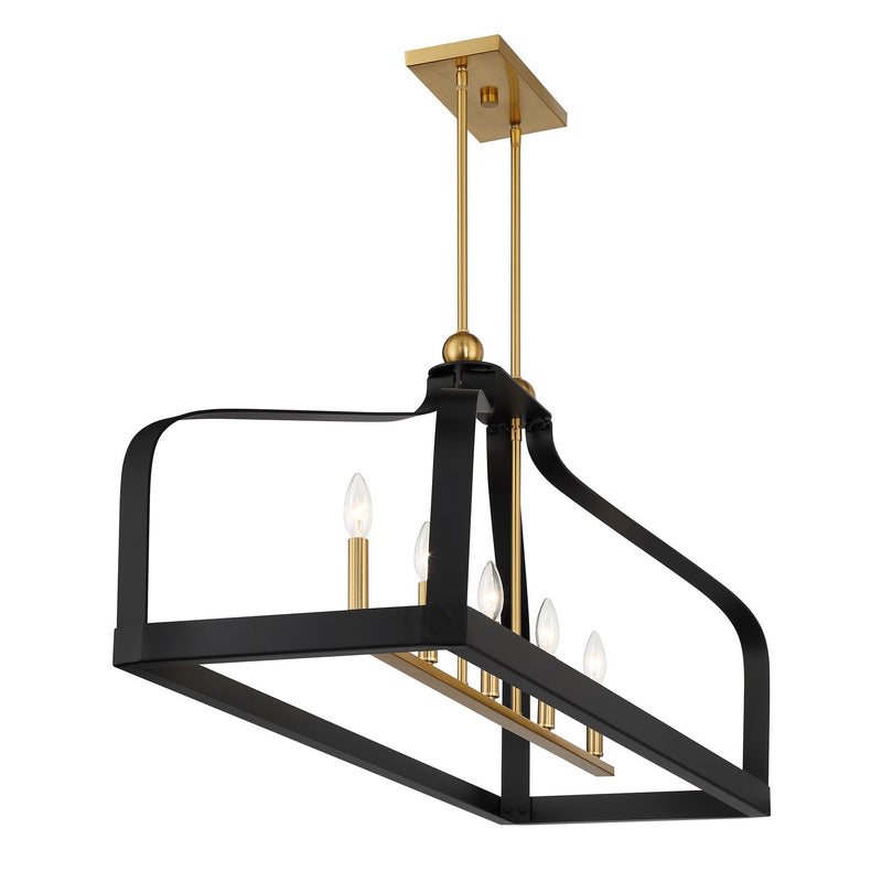 Savoy House 1-7804-5-143 Five Light Linear Chandelier, Matte Black w/Warm Brass (5)