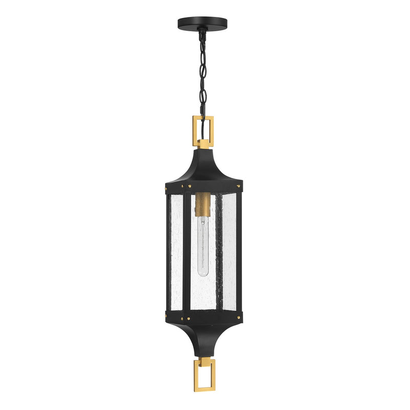 Savoy House 5-277-144 One Light Outdoor Hanging Lantern, Matte Black/Weathered Brushed Brass (2)