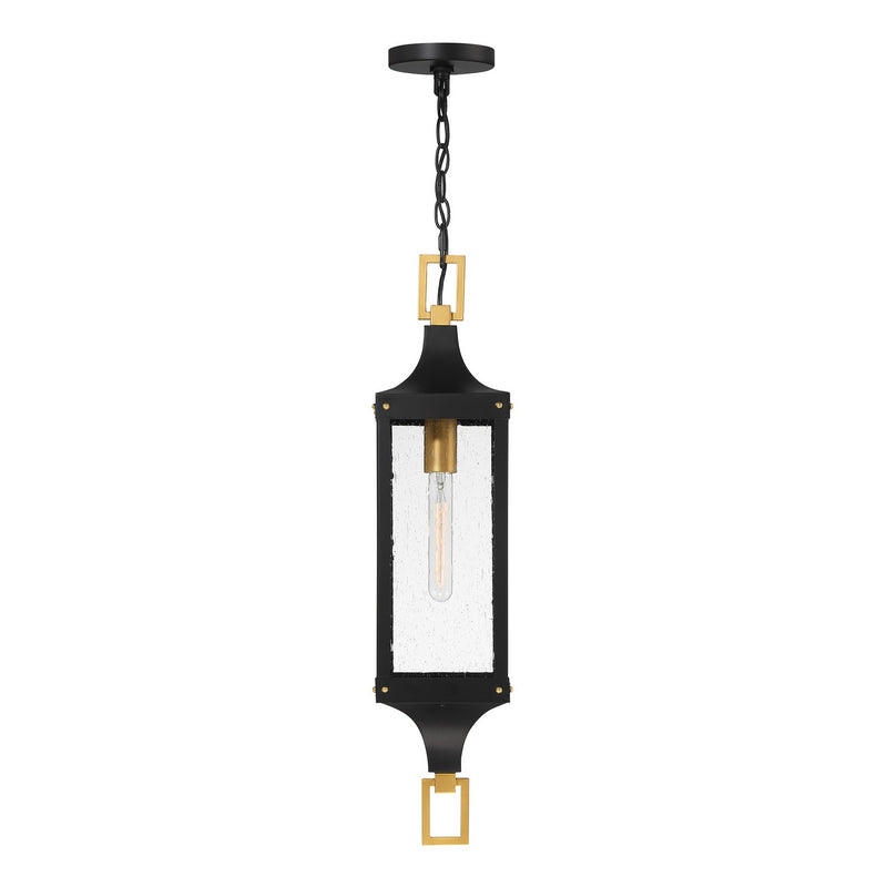 Savoy House 5-277-144 One Light Outdoor Hanging Lantern, Matte Black/Weathered Brushed Brass (3)