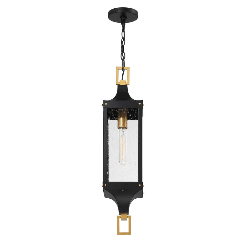 Savoy House 5-277-144 One Light Outdoor Hanging Lantern, Matte Black/Weathered Brushed Brass (4)