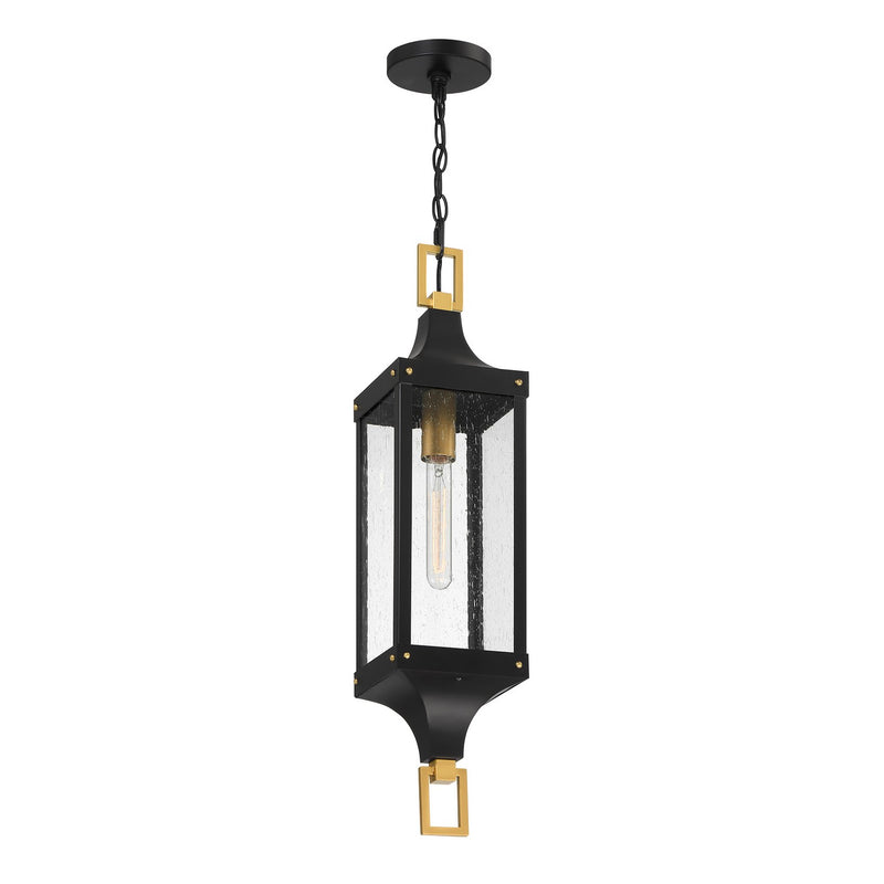 Savoy House 5-277-144 One Light Outdoor Hanging Lantern, Matte Black/Weathered Brushed Brass (5)