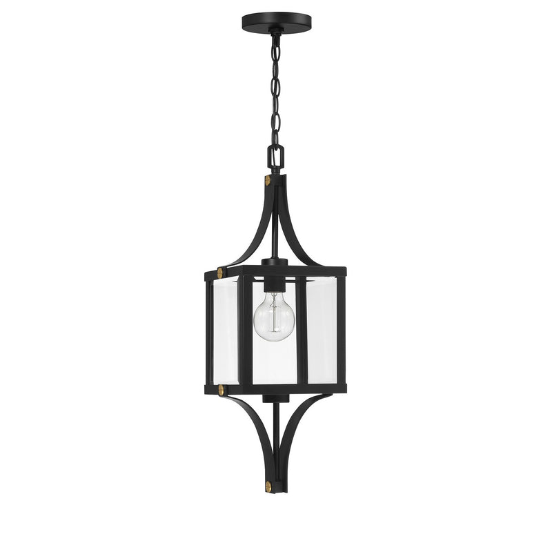Savoy House 5-475-144 One Light Outdoor Hanging Lantern, Matte Black/Weathered Brushed Brass (2)