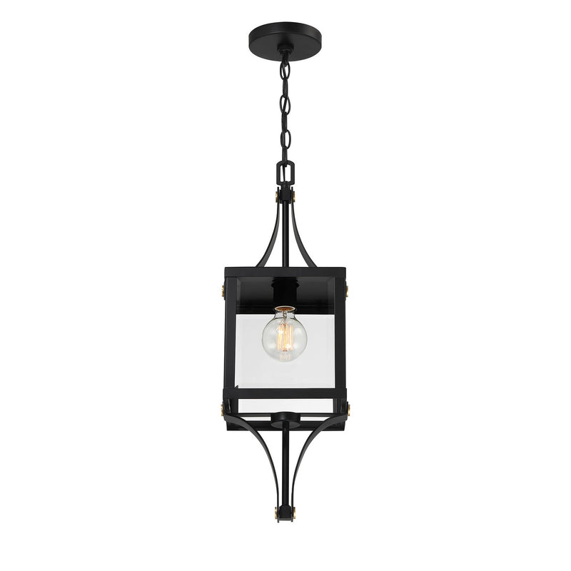 Savoy House 5-475-144 One Light Outdoor Hanging Lantern, Matte Black/Weathered Brushed Brass (4)