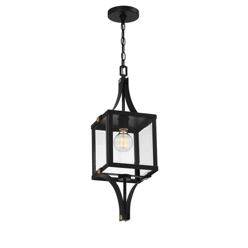 Savoy House 5-475-144 One Light Outdoor Hanging Lantern, Matte Black/Weathered Brushed Brass (5)