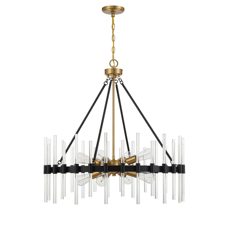 Savoy House 7-1937-8-143 Eight Light Pendant, Matte Black w/Warm Brass (2)