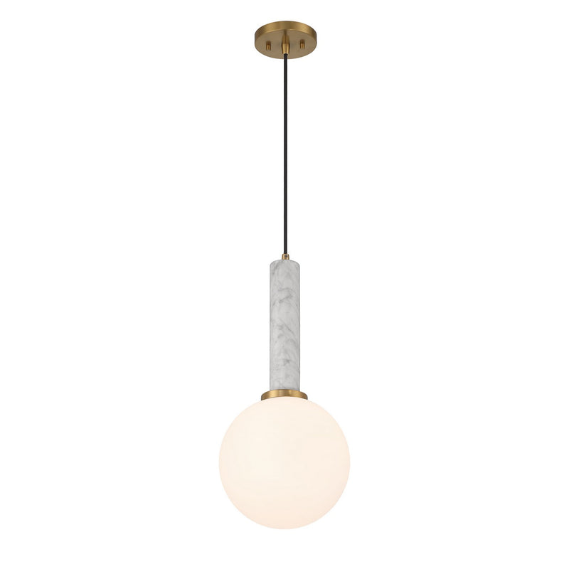 Savoy House 7-2902-1-264 One Light Pendant, White Marble w/Warm Brass (4)