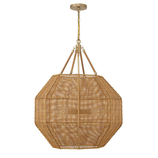 Savoy House 7-5106-5-177 Five Light Pendant, Burnished Brass/Rattan (2)
