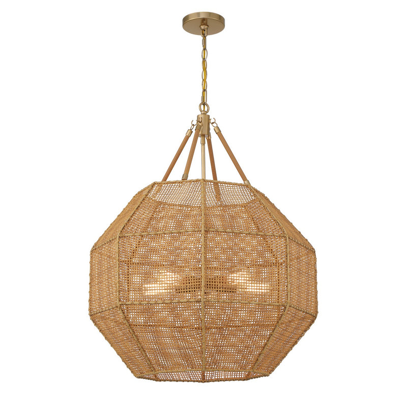 Savoy House 7-5106-5-177 Five Light Pendant, Burnished Brass/Rattan (3)