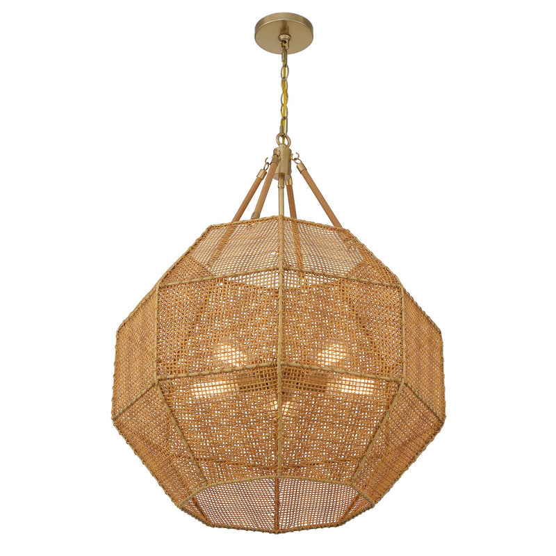 Savoy House 7-5106-5-177 Five Light Pendant, Burnished Brass/Rattan (4)