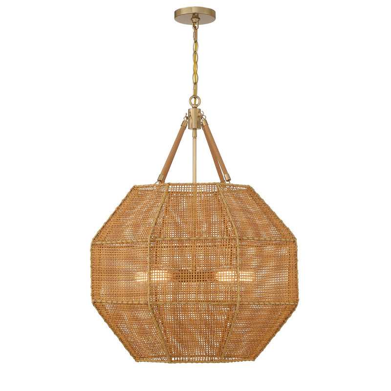 Savoy House 7-5106-5-177 Five Light Pendant, Burnished Brass/Rattan (5)