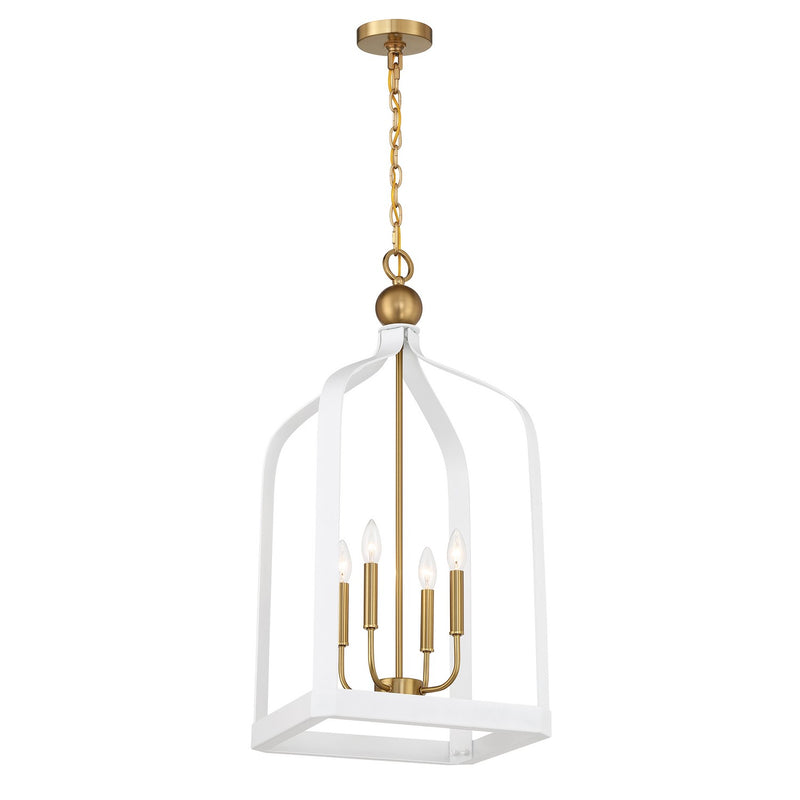 Savoy House 7-7802-4-142 Four Light Pendant, White w/Warm Brass (3)