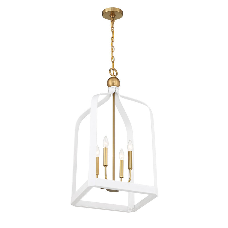 Savoy House 7-7802-4-142 Four Light Pendant, White w/Warm Brass (4)