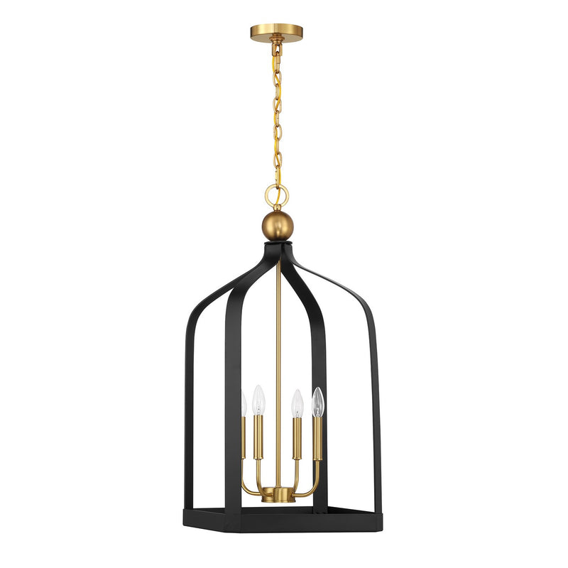 Savoy House 7-7802-4-143 Four Light Pendant, Matte Black w/Warm Brass (2)
