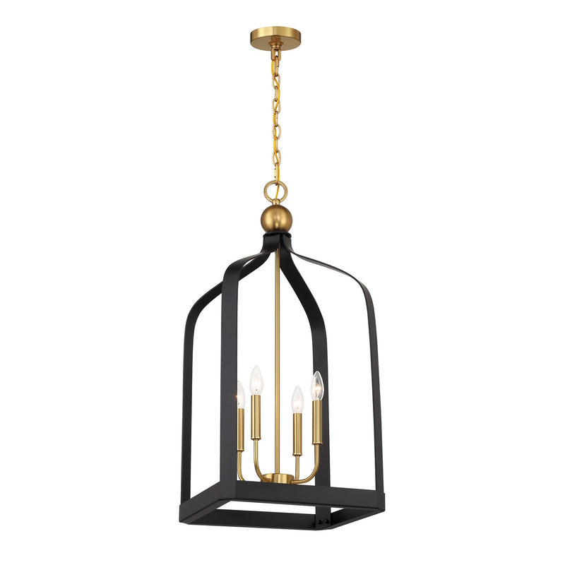 Savoy House 7-7802-4-143 Four Light Pendant, Matte Black w/Warm Brass (3)