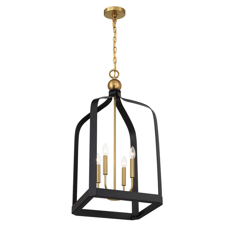 Savoy House 7-7802-4-143 Four Light Pendant, Matte Black w/Warm Brass (4)