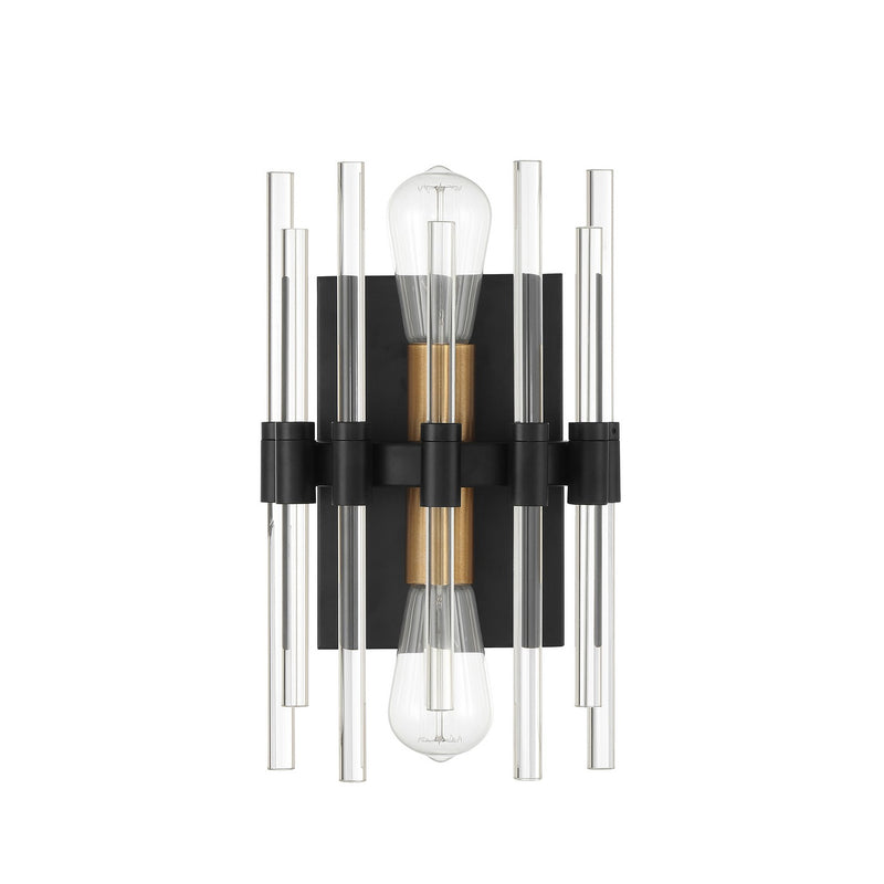 Savoy House 9-1935-2-143 Two Light Wall Sconce, Matte Black w/Warm Brass (2)