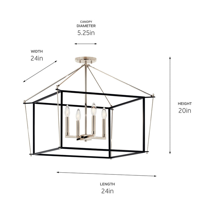 Kichler 52632PN Four Light Semi Flush Mount, Polished Nickel (3)