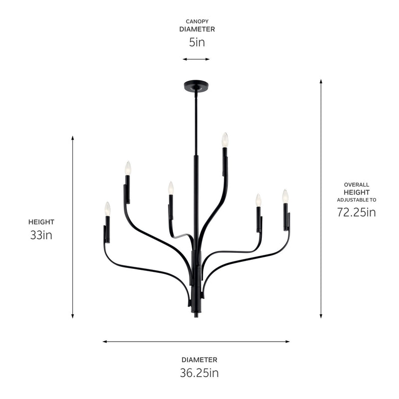 Kichler 52673BK Six Light Chandelier, Black (5)