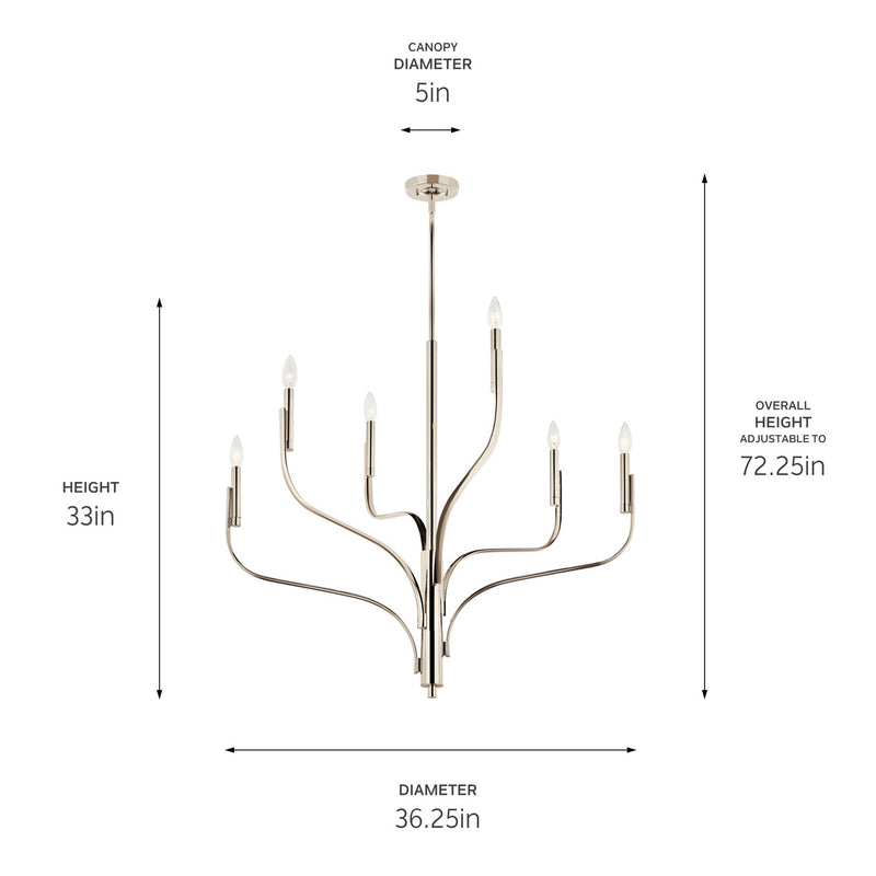 Kichler 52673PN Six Light Chandelier, Polished Nickel (6)