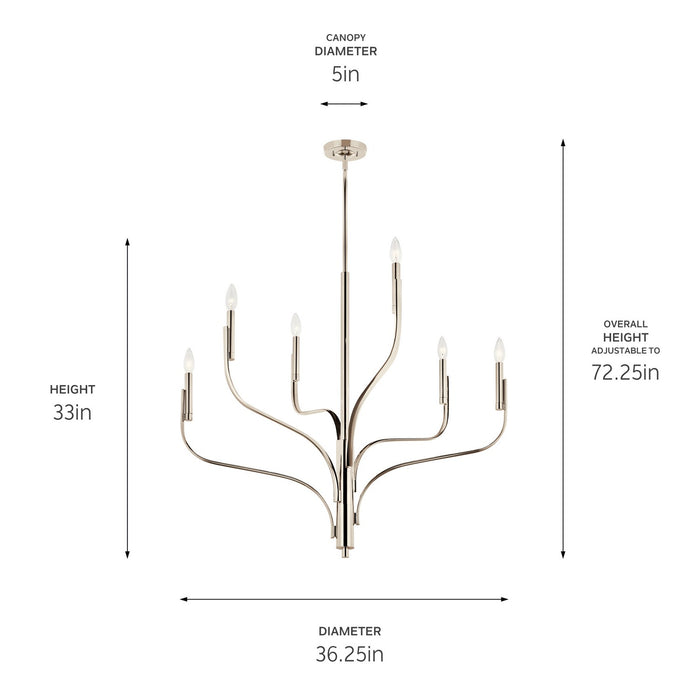 Kichler 52673PN Six Light Chandelier, Polished Nickel (6)