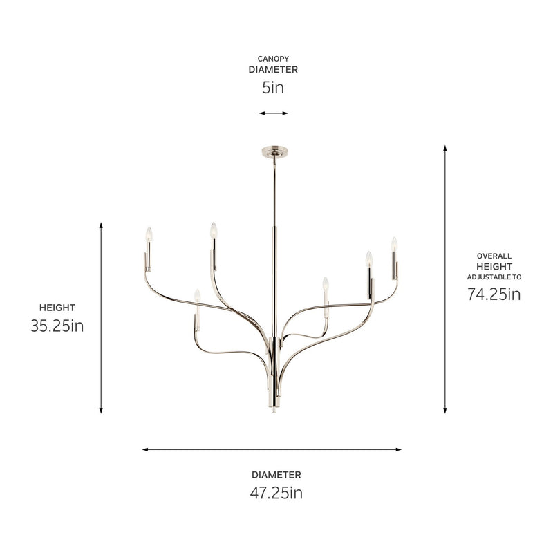 Kichler 52674PN Six Light Chandelier, Polished Nickel (6)