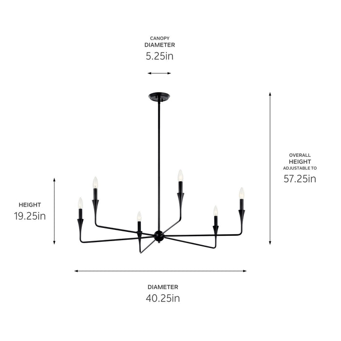 Kichler 52690BK Six Light Chandelier, Black (5)