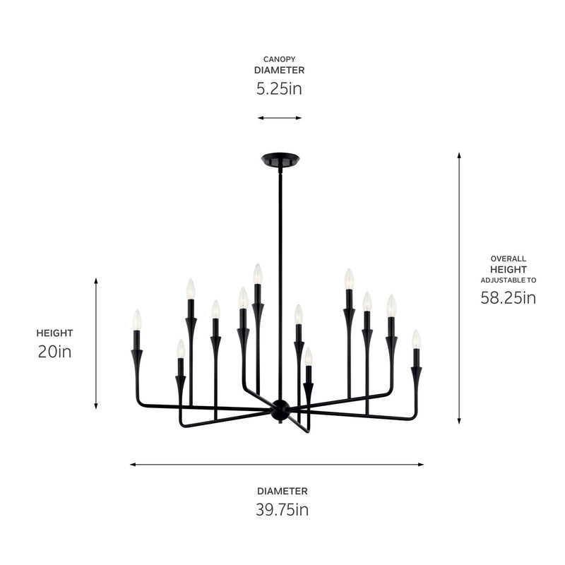 Kichler 52692BK 12 Light Chandelier, Black (5)